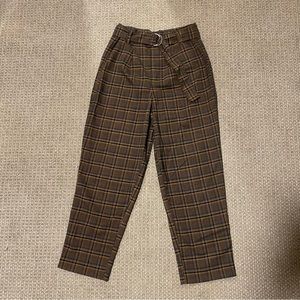 Forever 21 Brown Plaid Belted Straight Leg Trousers